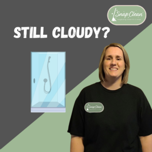 Cloudy shower glass caused by hard water mineral buildup