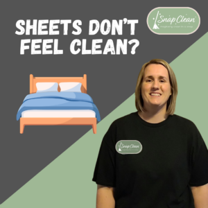 Featured image for an article about why sheets don't feel clean after washing, showing a bed and the Snap Clean team.